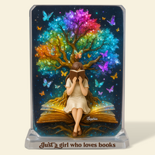Load image into Gallery viewer, Just a Girl Who Loves Books - Personalized Reading Girl Acrylic Plaque for Book Lovers Shaped Plaques PopCulturePrints
