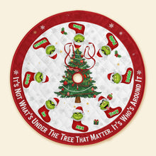 Load image into Gallery viewer, “It's Not What's Under The Tree That Matter, It’s Who’s Around It” - Green Monster Family Tree Skirt - Personalized Gift for Family Christmas Tree Skirt PopCulturePrints
