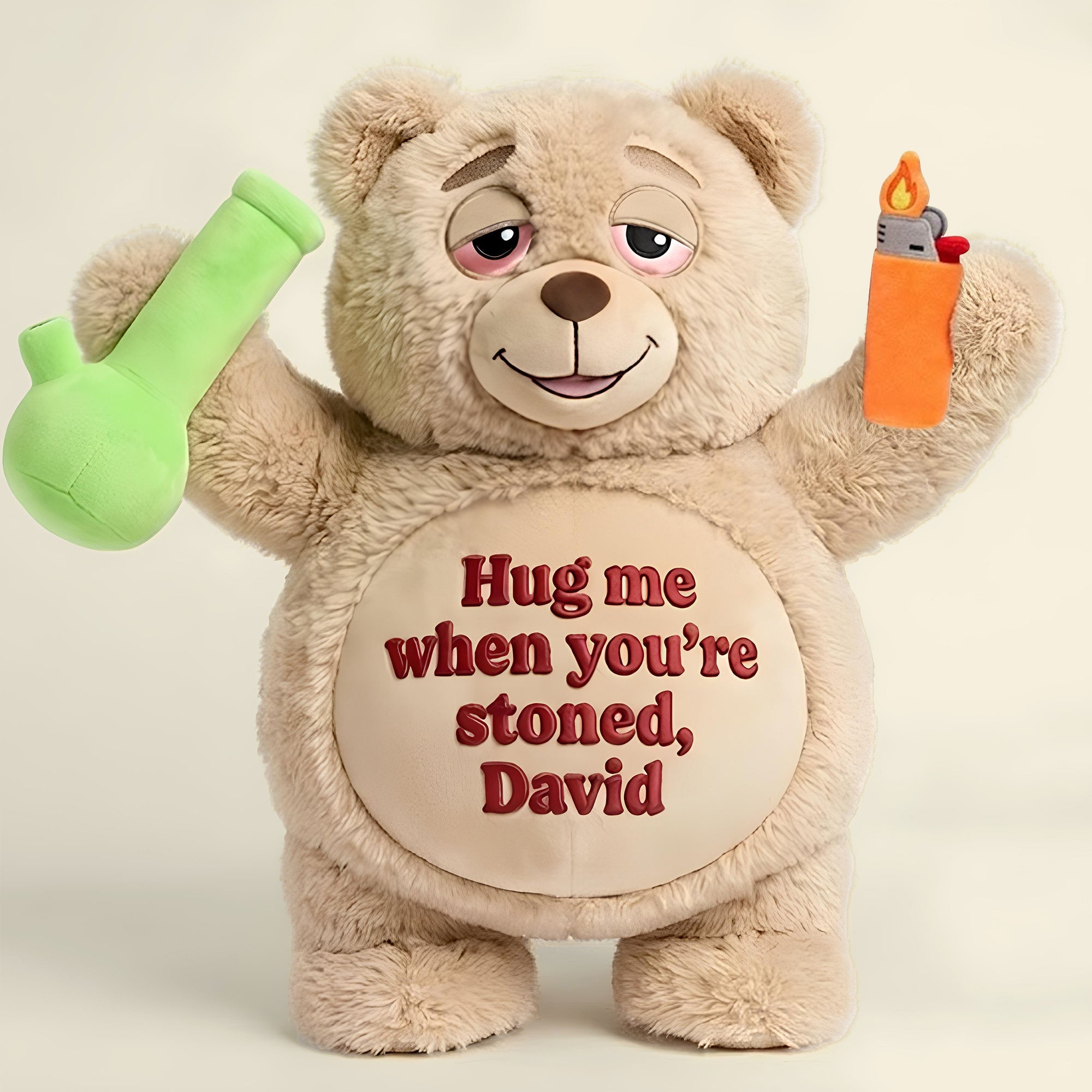 "Hug me when you're stoned, David" - Chill Vibes Teddy Bear Pillow - Personalized Gift for Stoners Pillow PopCulturePrints