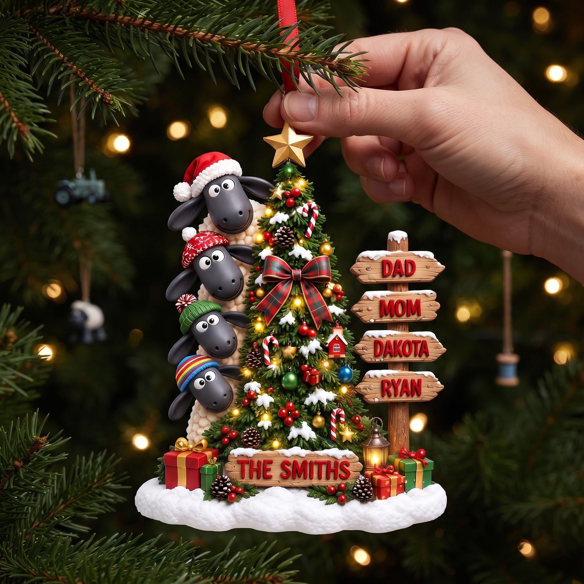 “Celebrate Family Joy with Our Lovely Sheep Family Ornament” - Personalized Christmas Gift for Family