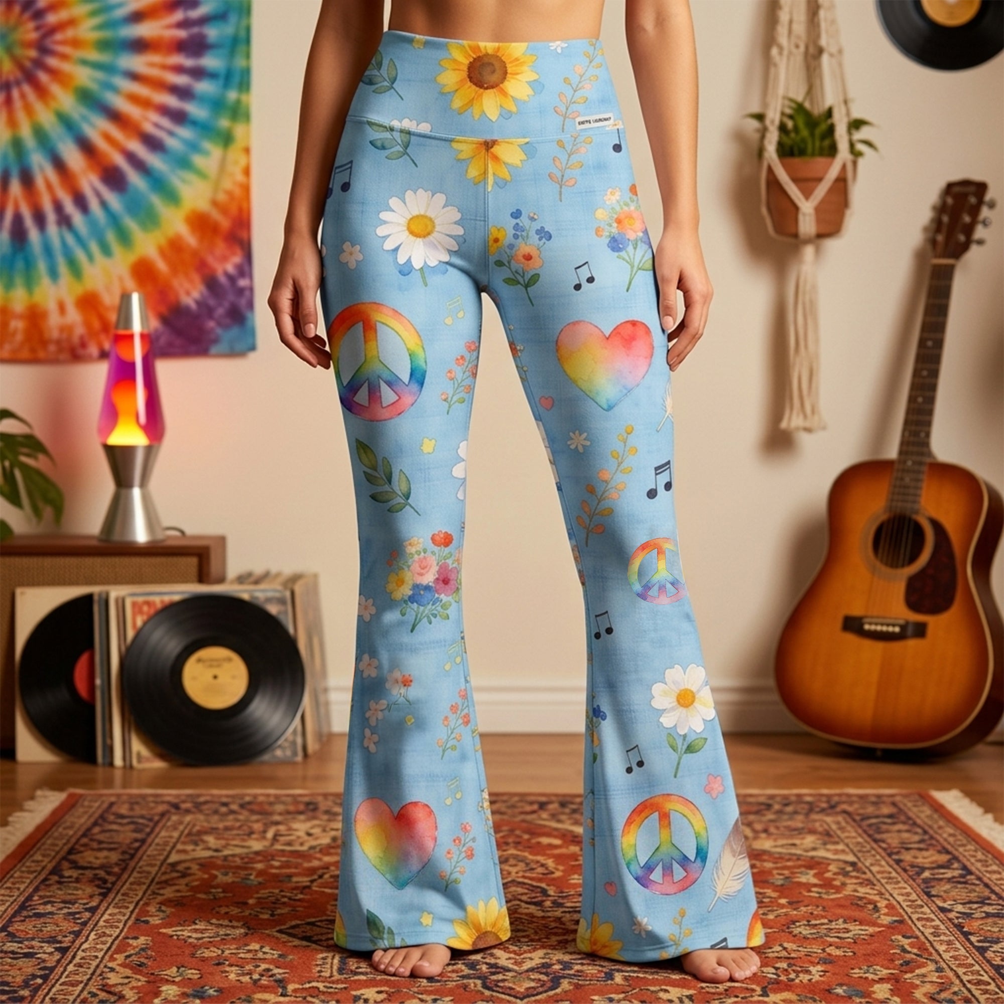 “Find Your Peace & Love” - Hippie Peace Flare Leggings, Personalized Gift for Hippie Lovers Shorts and Pants PopCulturePrints