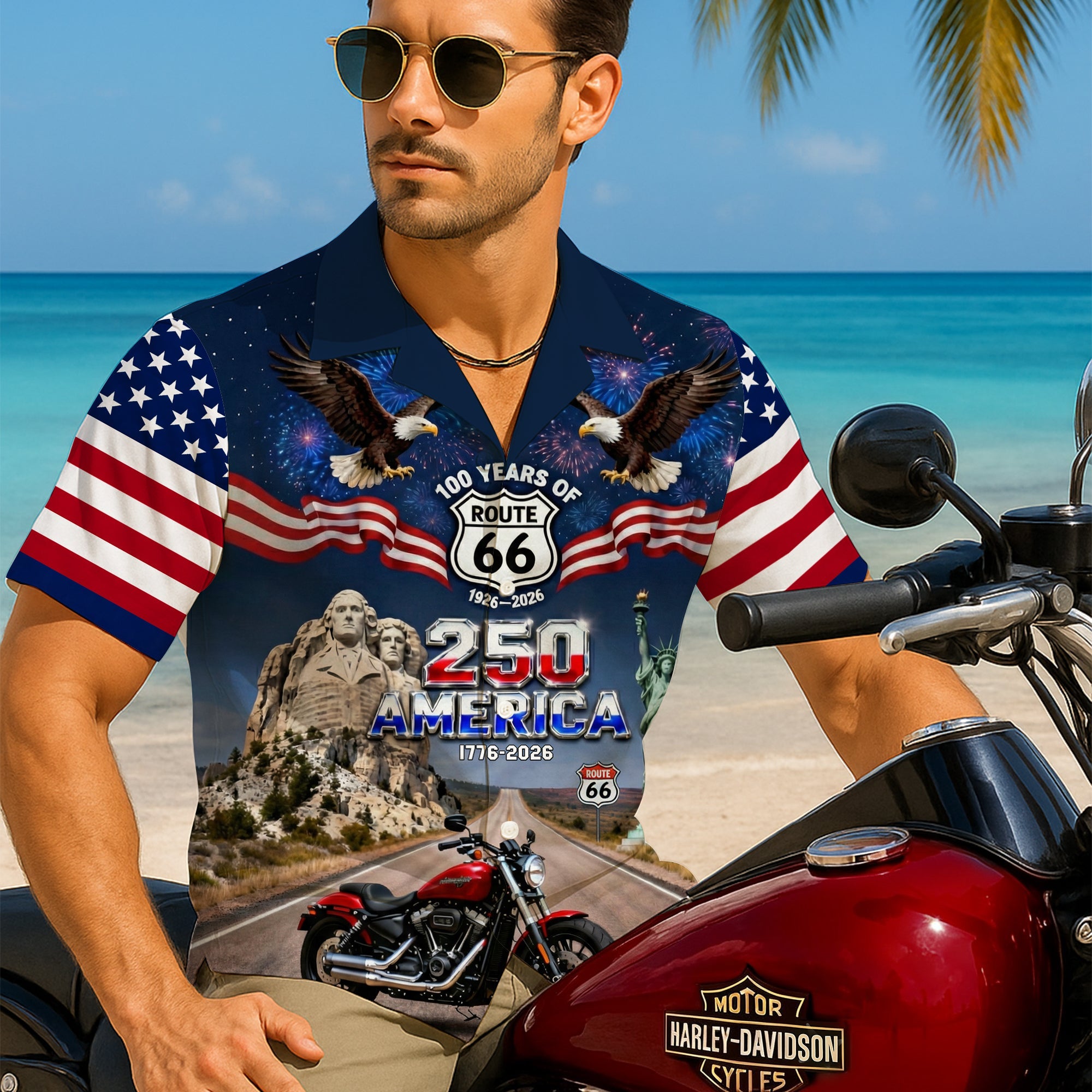 Reflect Your Patriotism with Pride - Proud American Motorcycle Hawaiian Shirt - Custom Photo Gifts for Bikers Hawaiian Shirts PopCulturePrints