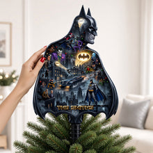 Load image into Gallery viewer, Embrace the Dark Knight - Gothic Cityscape Acrylic Christmas Tree Topper - Personalized Gift Ornament PopCulturePrints

