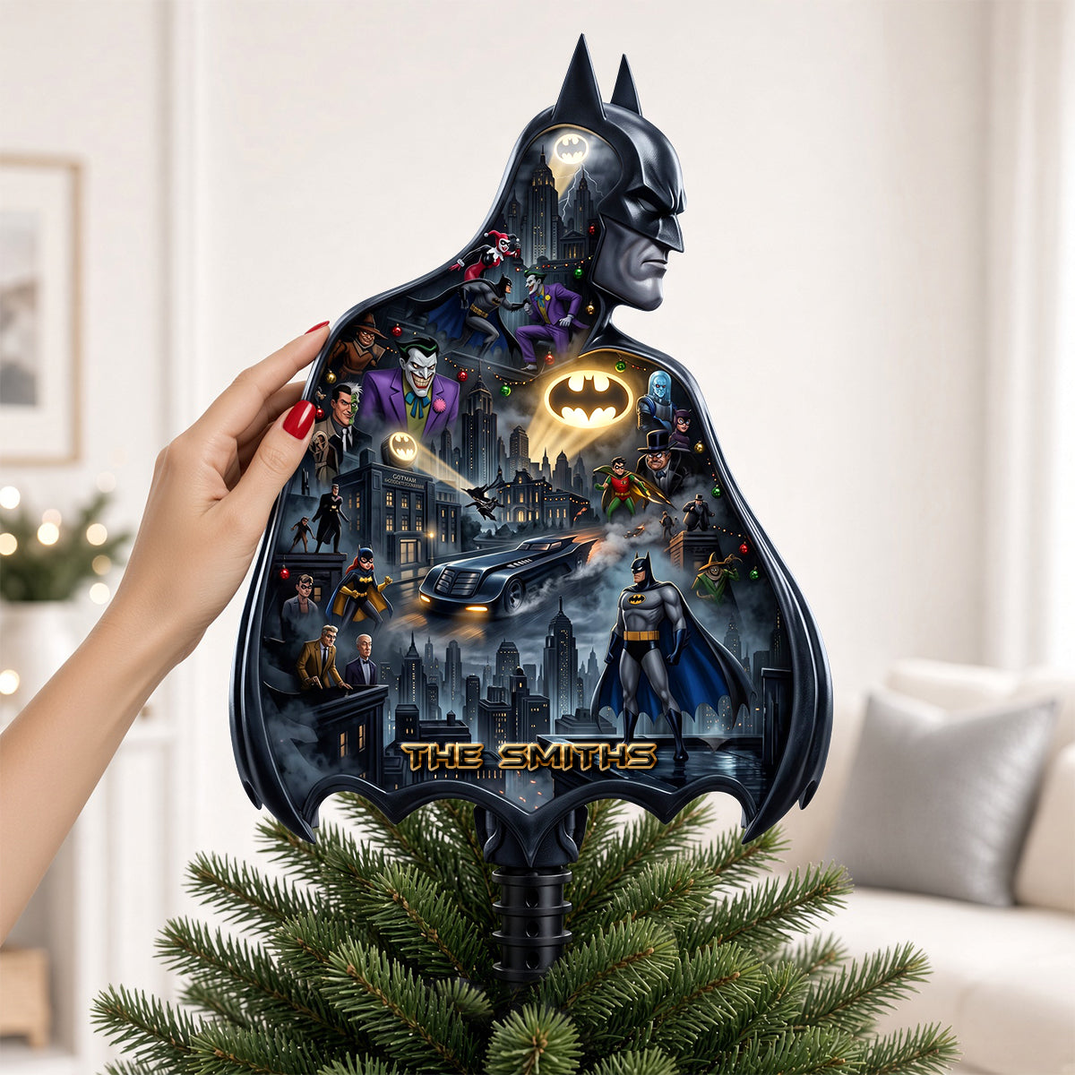 Embrace the Dark Knight - Gothic Cityscape Acrylic Christmas Tree Topper - Personalized Gift Ornament PopCulturePrints