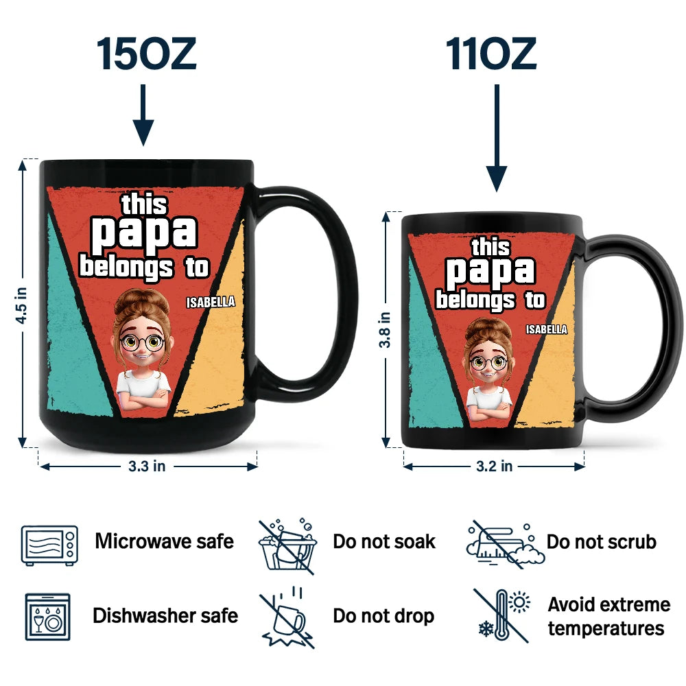 This Papa Belongs To - Personalized Black Mug for Dad and Grandpa Mug PopCulturePrints