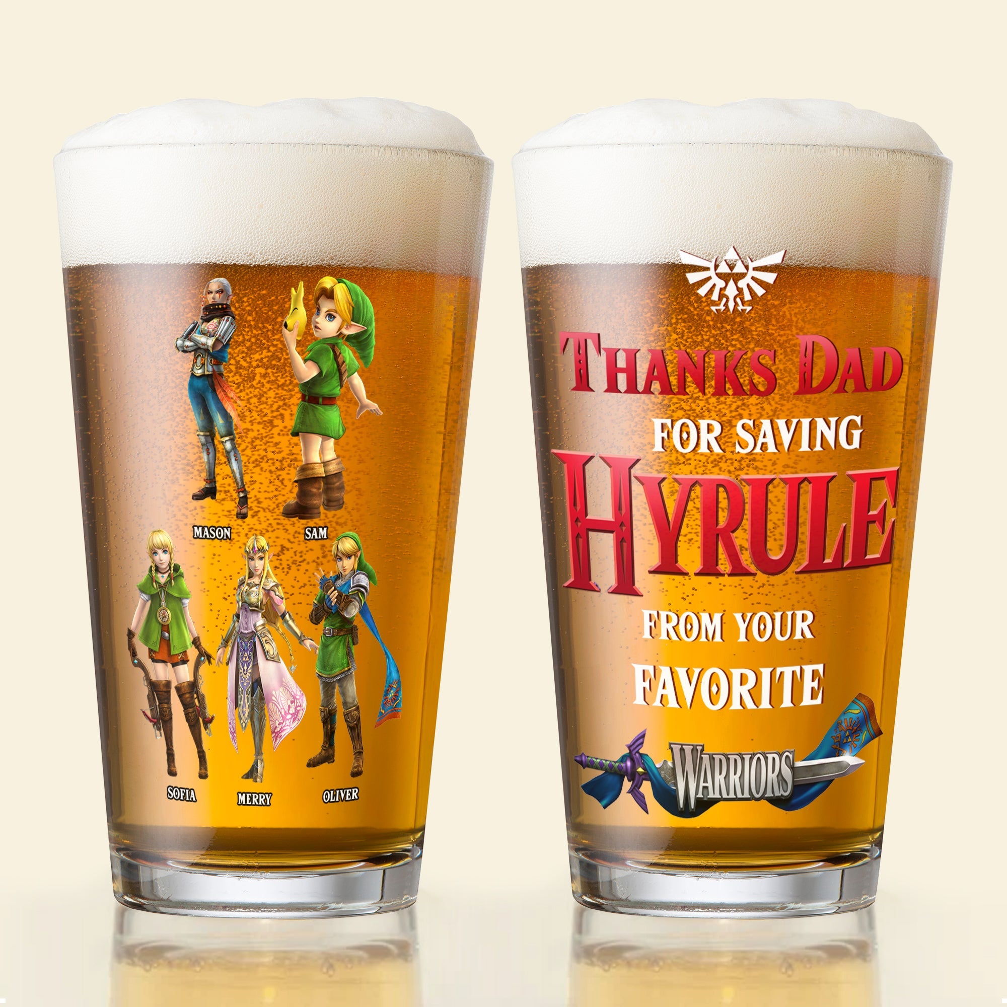 Custom Gamer Dad Beer Glass - Heroic Hyrule Theme Beer Glasses PopCulturePrints