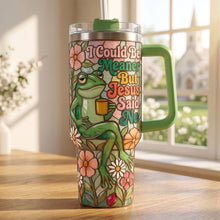 Load image into Gallery viewer, Jesus Mean Frog Tumbler With Handle - Personalized Gifts For Christian 01PAQN170726 Tumbler Cup PopCulturePrints
