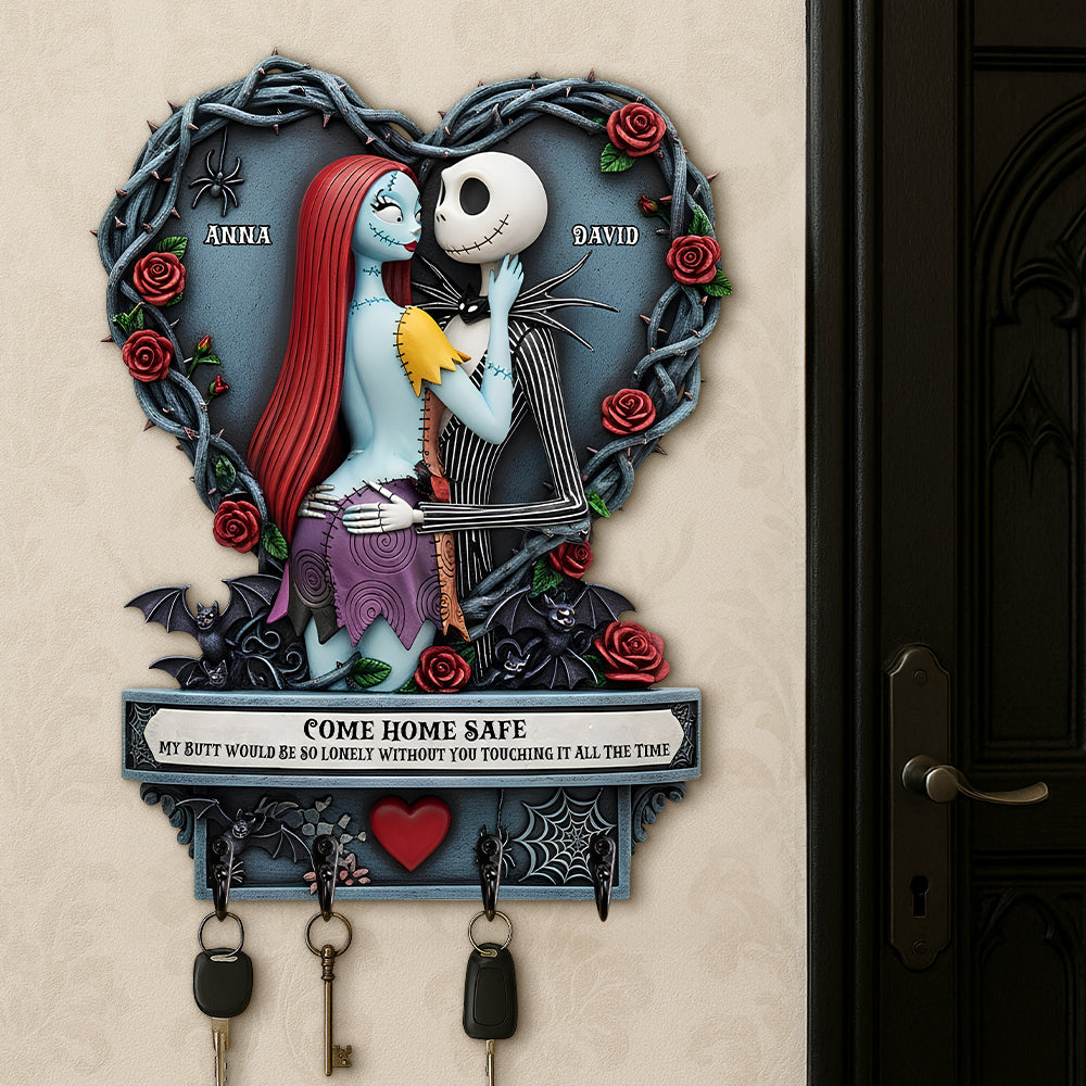 "Come Home Safe" - Personalized Naughty Spooky Couple Key Hanger - Unique Gift for Couples and Friends Wood Sign PopCulturePrints