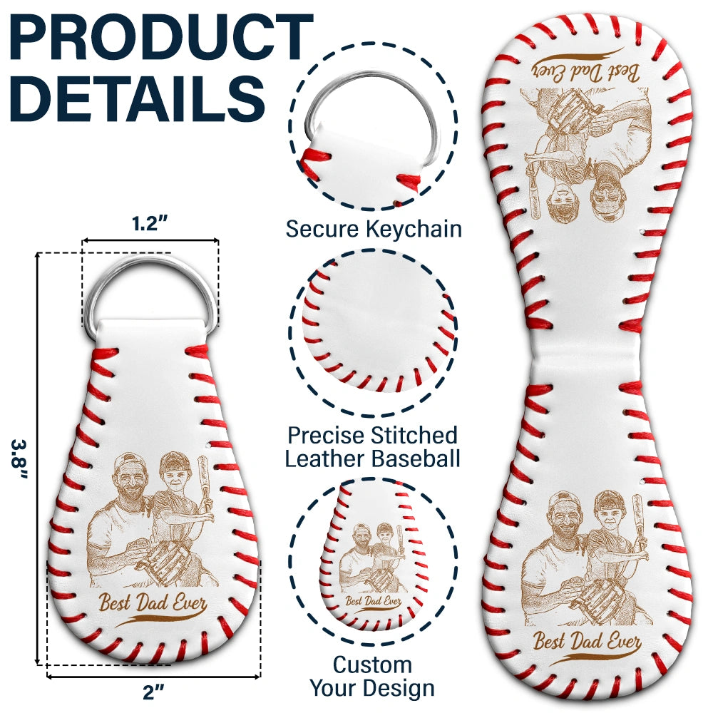 "Best Dad Ever" - Custom Personalized Leather Baseball Keychain for Dads and Grandpas Leather Baseball Keychain PopCulturePrints