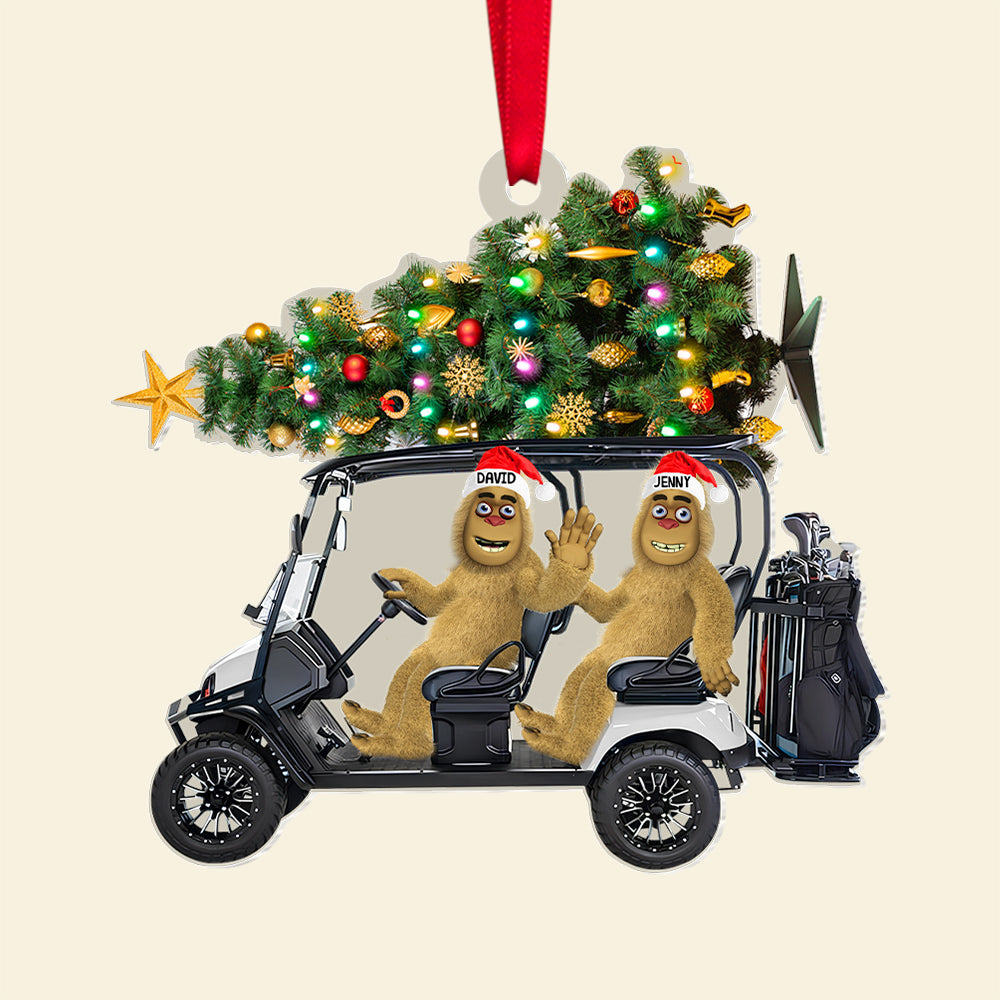 Personalized Bigfoot Golf Cart Christmas Ornament - Perfect for Couples | Valentine's Day Gifts Ornament PopCulturePrints