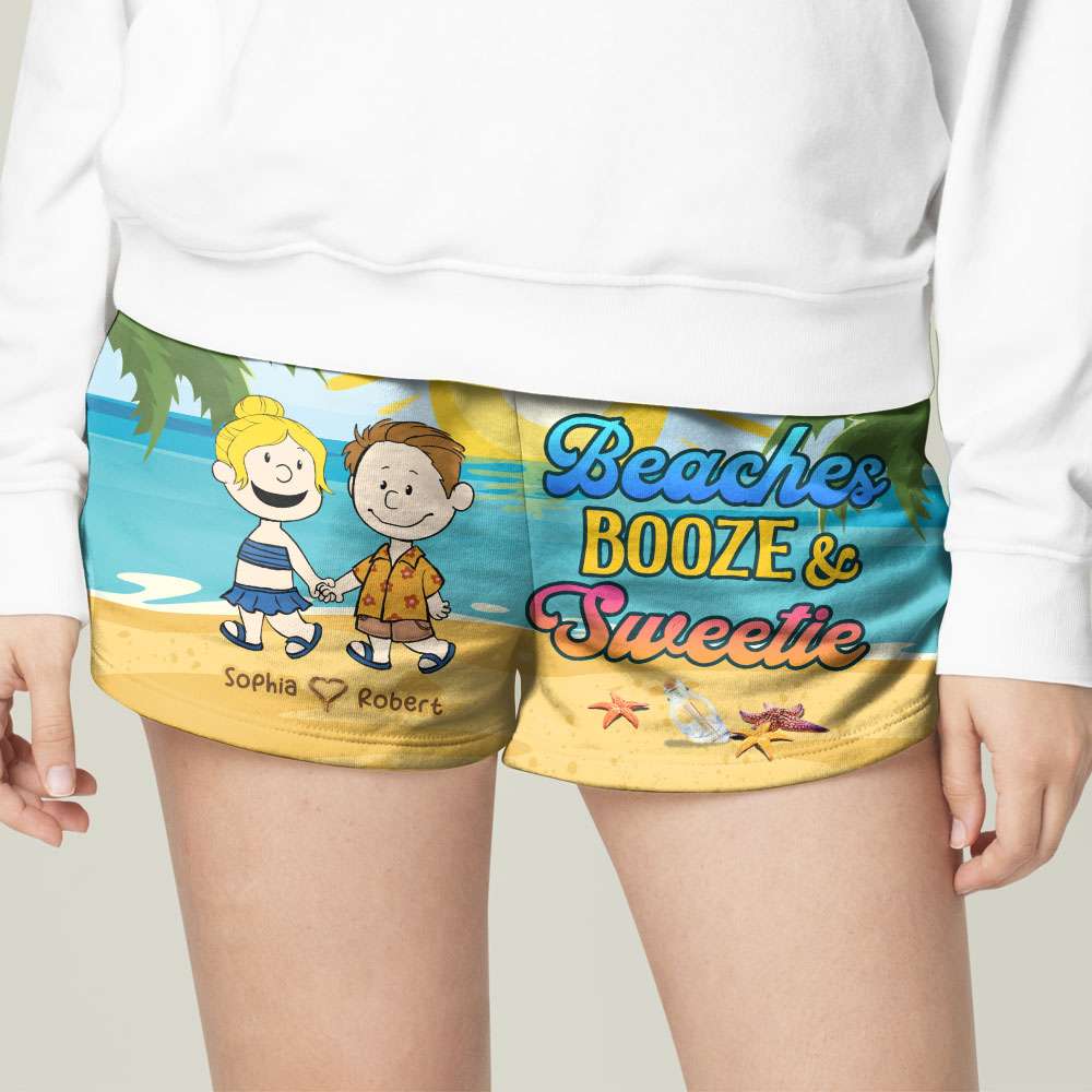 Personalized Beaches Booze & Sweetie Couple Beach Shorts