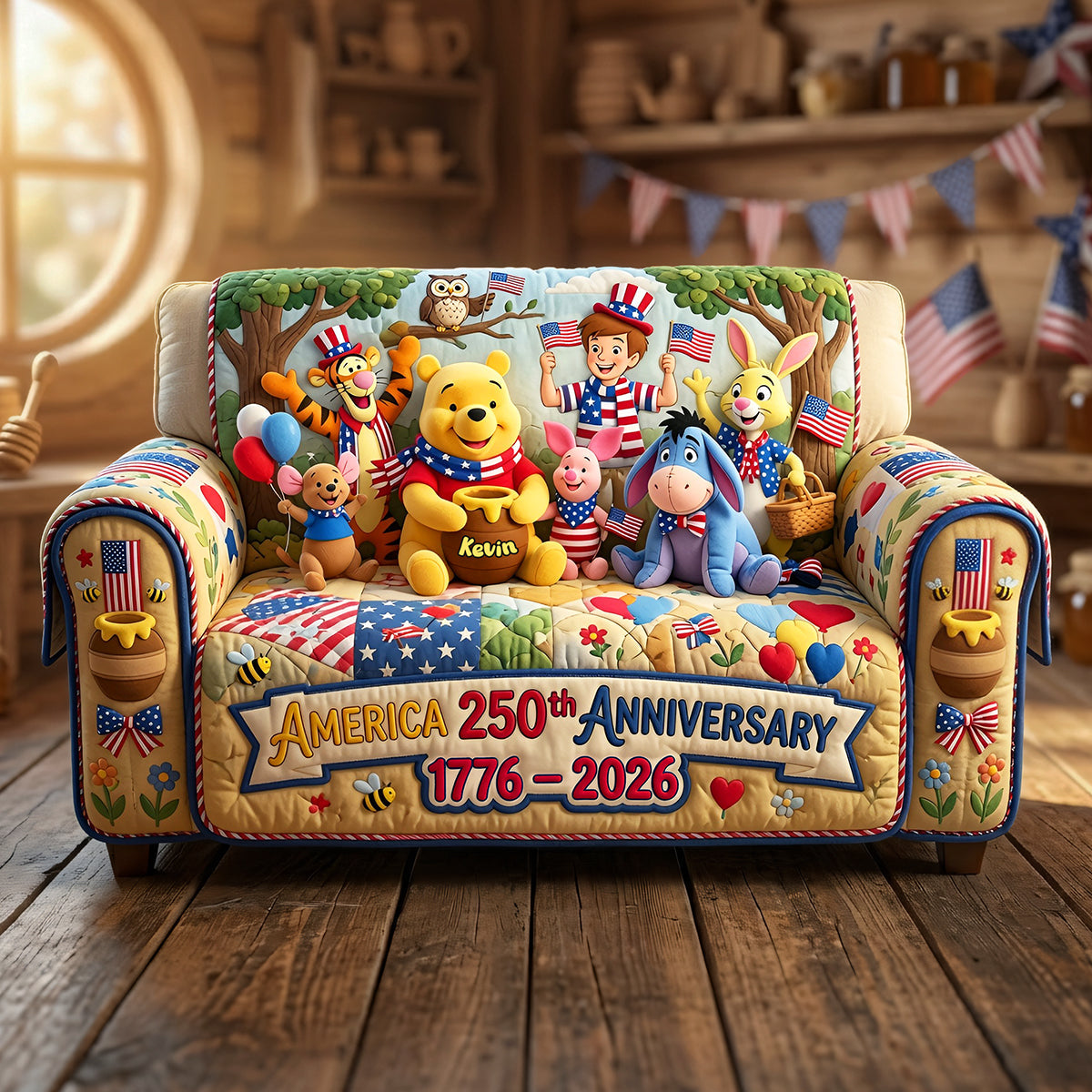 Celebrate the 250th Anniversary with Cartoon Friends - Personalized Sofa Cover