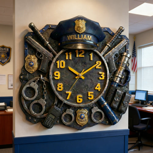 Time to Serve and Protect - Police Hanging Wall Clock - Personalized Gift for Police Officers Hanging Wall Clock PopCulturePrints