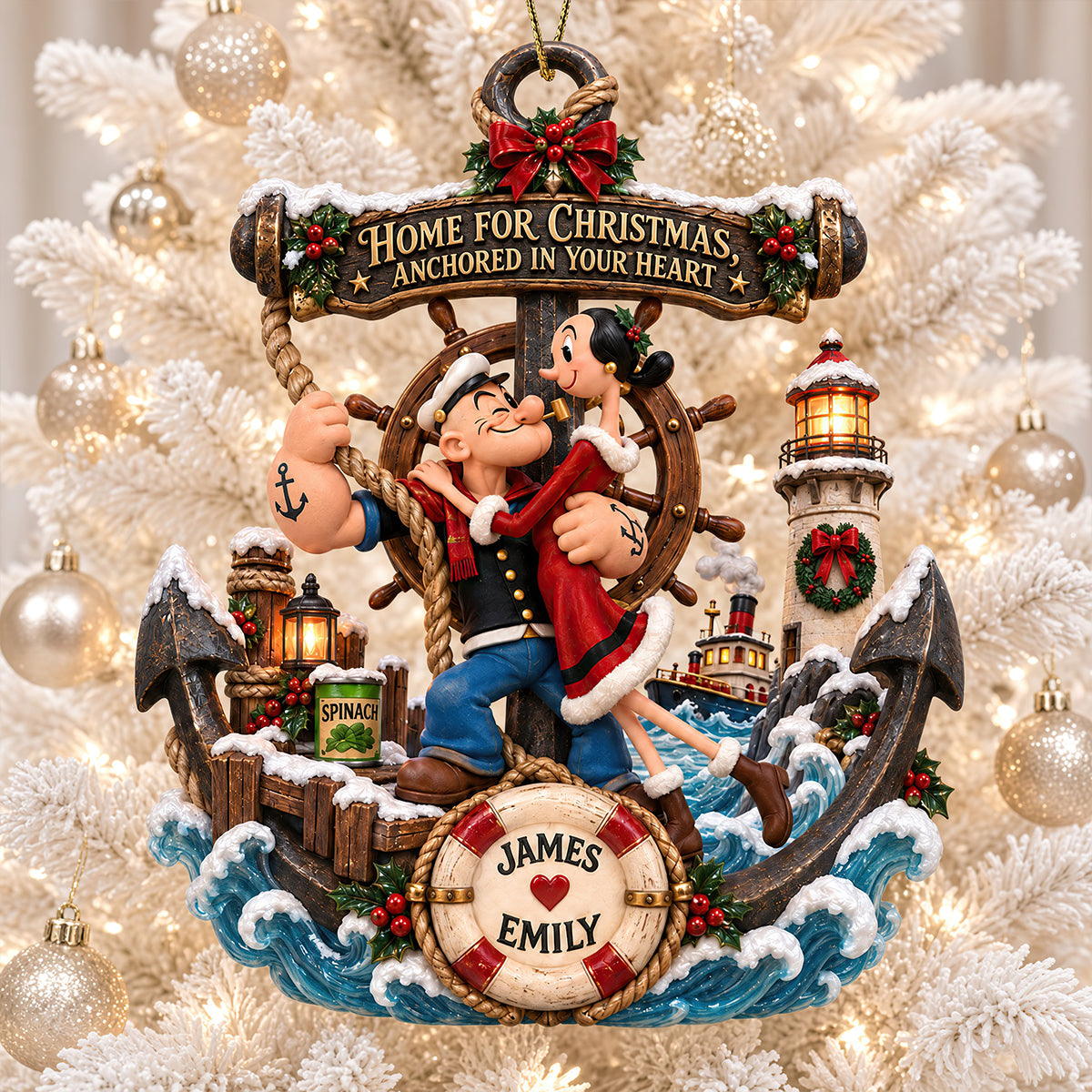 “Home for Christmas, Anchored in Your Heart” - Personalized Acrylic Ornament, A Unique Gift for Couples and Loved Ones Ornament PopCulturePrints