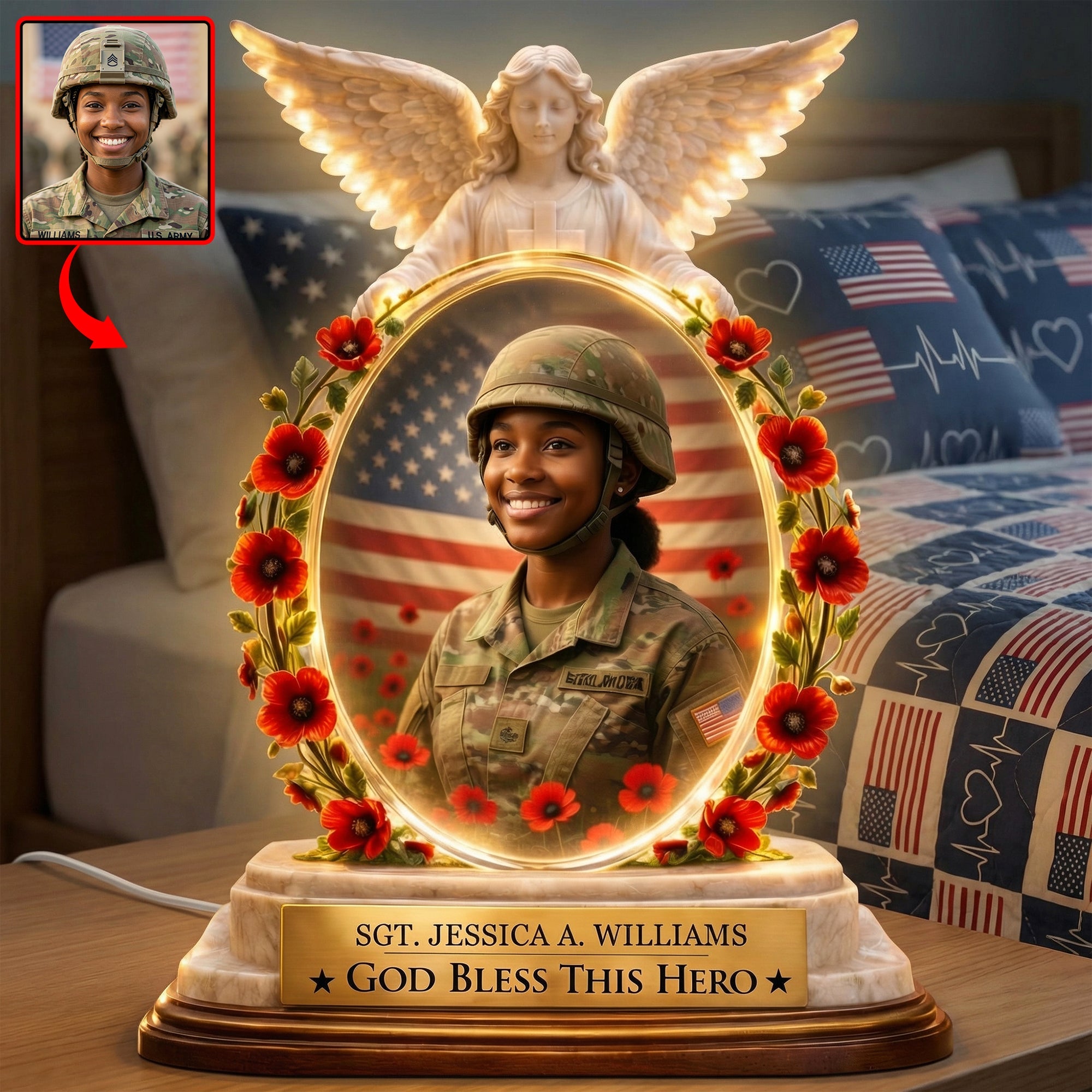 God Bless This Hero - Personalized Veteran Memorial Light Box Light Box PopCulturePrints