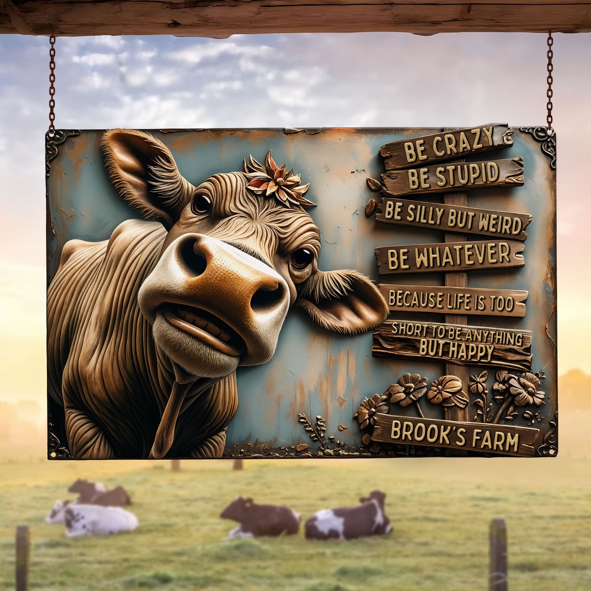 Be Crazy, Be Happy - Personalized Happy Farm Metal Sign for Farmers Metal Signs PopCulturePrints