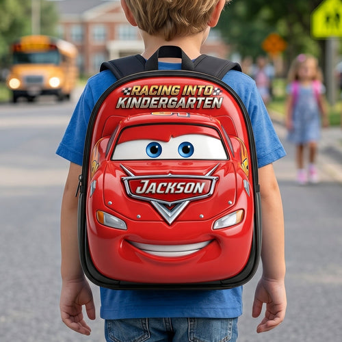 Racing into Kindergarten - Personalized Kids School Bag Backpack PopCulturePrints