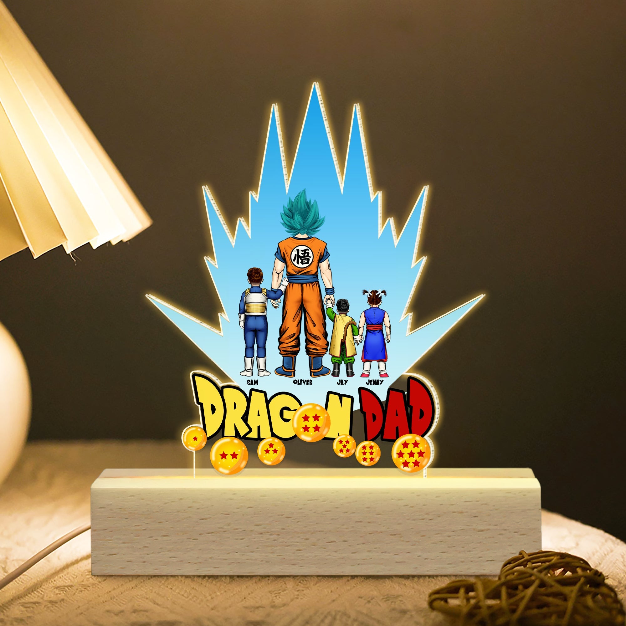 Custom Dragon Dad LED Lamp - Personalized Anime Gift for Father's Day