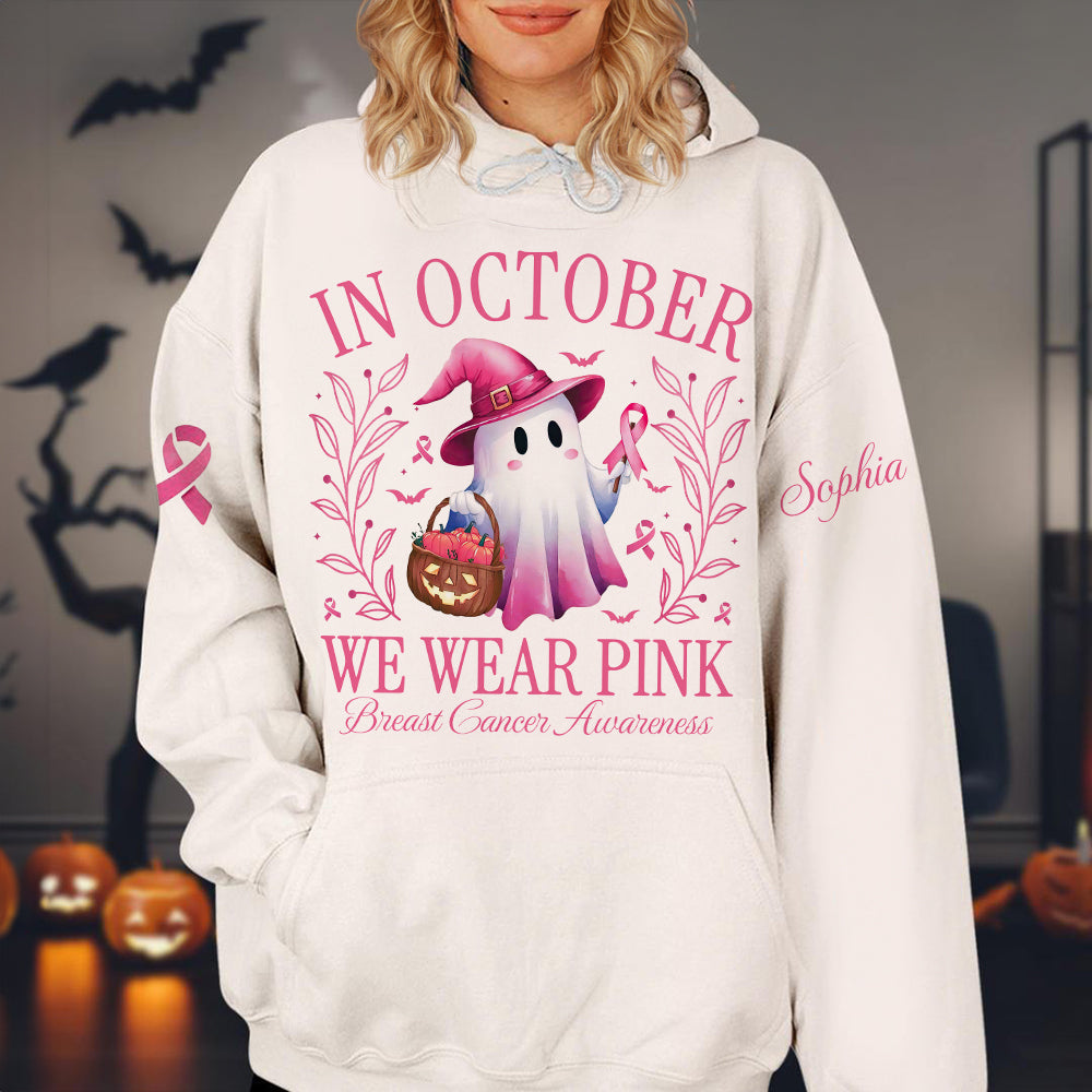 Personalized In October We Wear Pink Ghost Breast Cancer Awareness Shirt