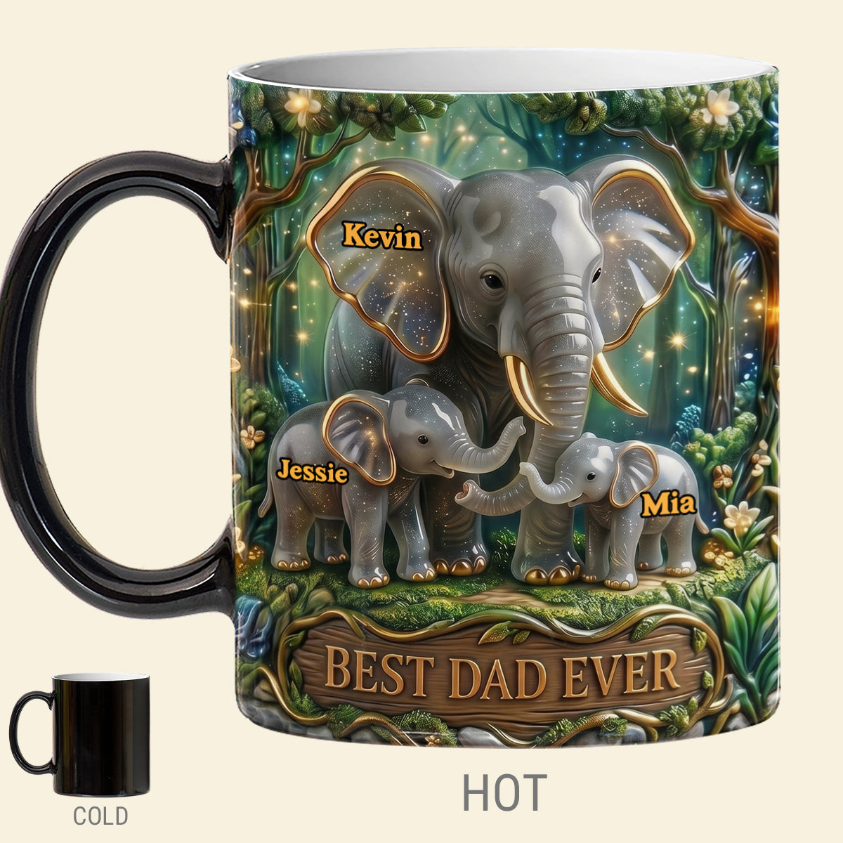 Best Dad Ever - Personalized Elephant Dad Magic Coffee Mug | Unique Gift for Dad, Grandpa, and Father's Day Coffee Mug PopCulturePrints