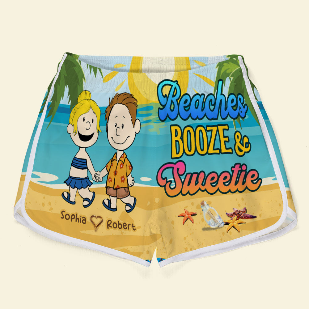 Personalized Beaches Booze & Sweetie Couple Beach Shorts