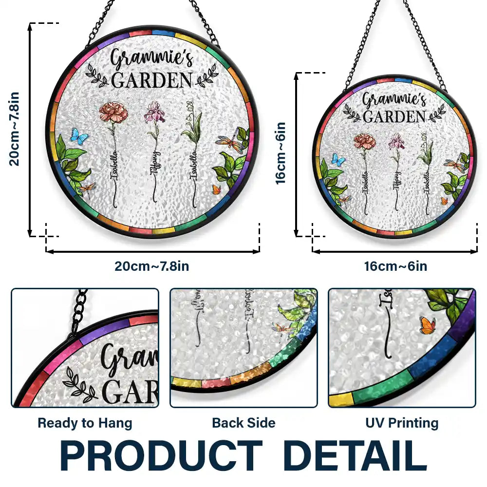 Grandma’s Blooming Garden - Personalized Stained Glass Window Hanging Suncatcher Suncatcher Ornament PopCulturePrints
