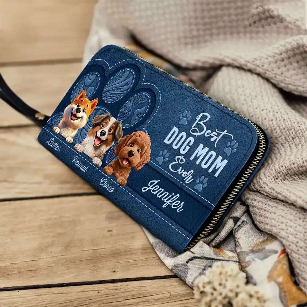Best Dog Mom Ever 3D Effect - Personalized Leather Long Wallet for Pet Lovers Leather Long Wallet PopCulturePrints
