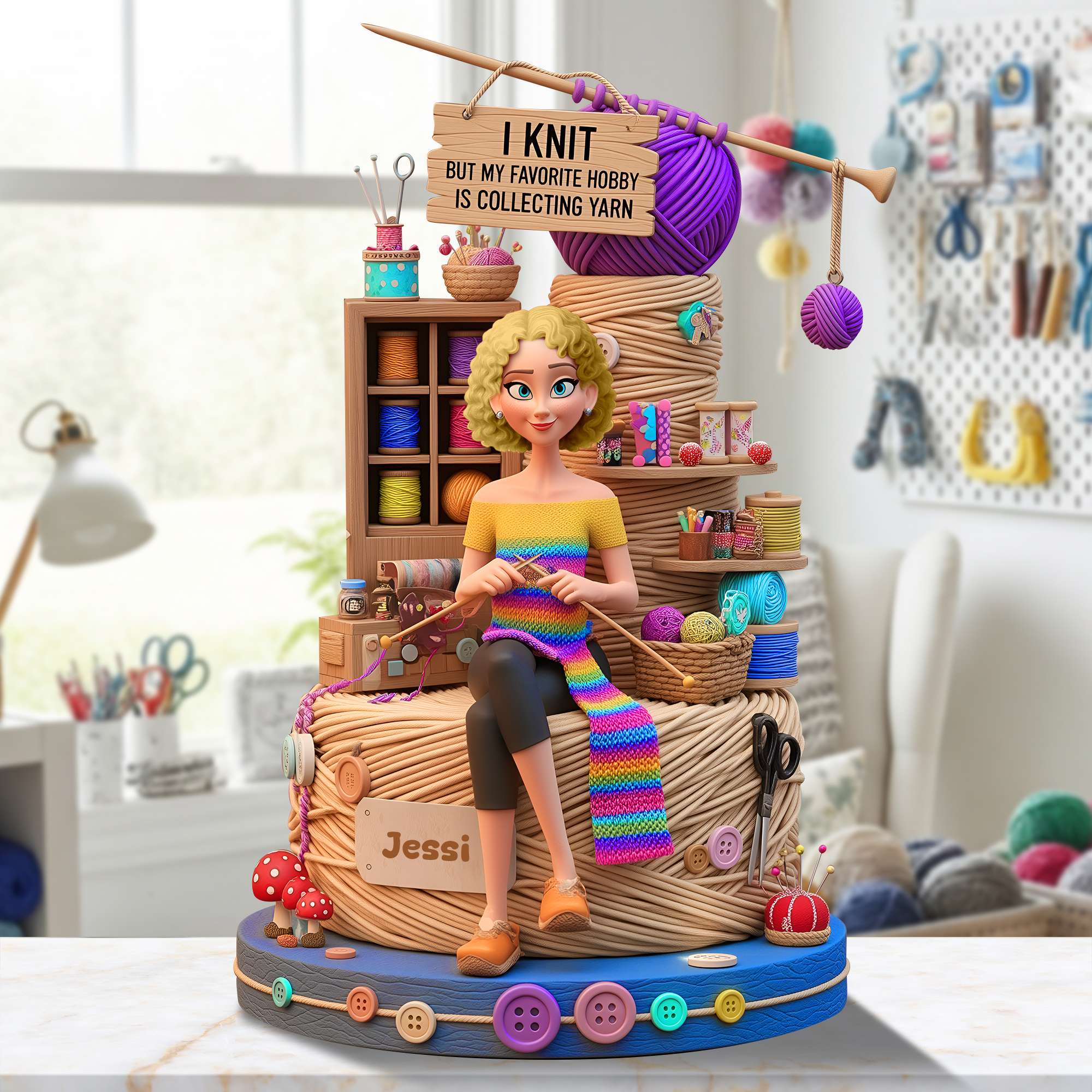 I Knit But My Favorite Hobby is Collecting Yarn - Personalized Acrylic Plaque for Knitting Lovers Shaped Plaques PopCulturePrints