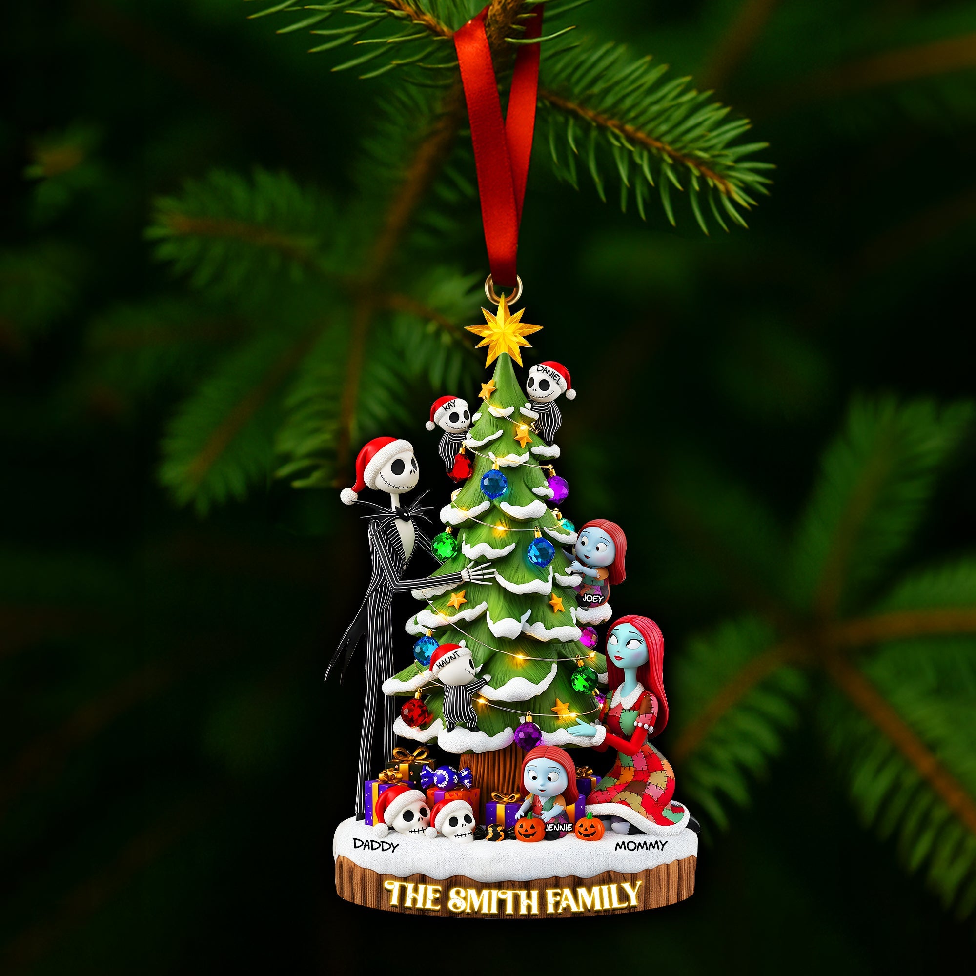 “Celebrate a Spooky Christmas!” - Gothic Christmas Family Ornament - Personalized Gift for Families Ornament PopCulturePrints