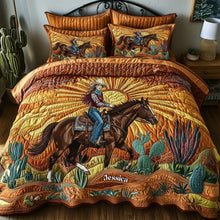 Load image into Gallery viewer, "Ride into the sunset with style!" - Desert Sunset Cowgirl Quilt Bedding Set - Personalized Gift for Cowgirls Bedding Set PopCulturePrints
