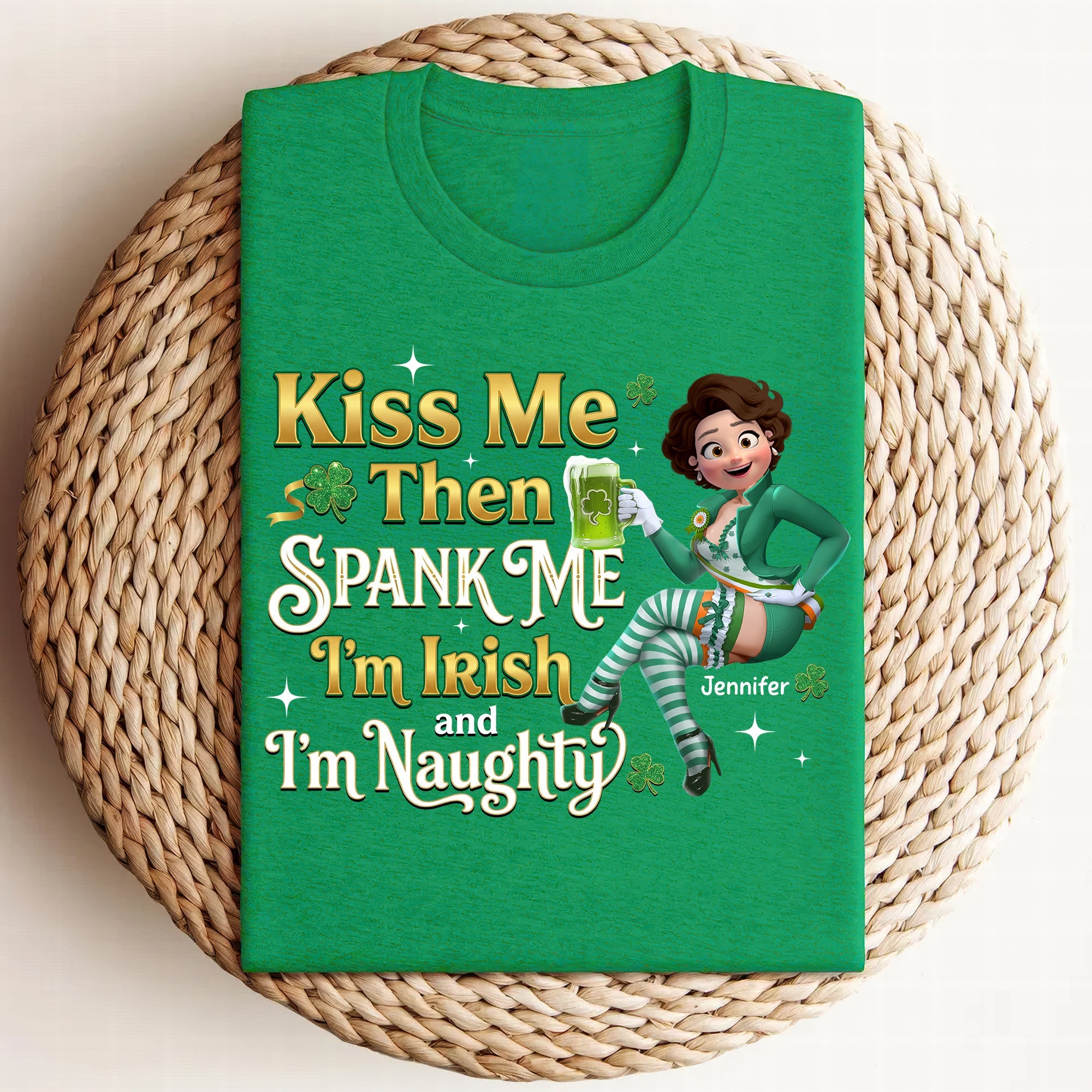Kiss Me Then Spank Me – Personalized St. Patrick’s Day Drinking Shirt for Women Shirts PopCulturePrints