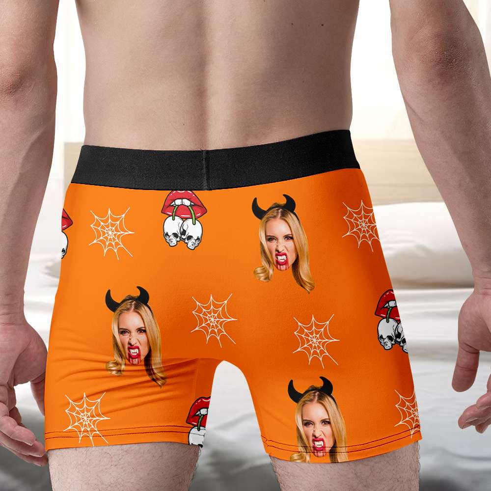 Custom Halloween Couple Boxer Briefs - Personalized Face Photo Underwear