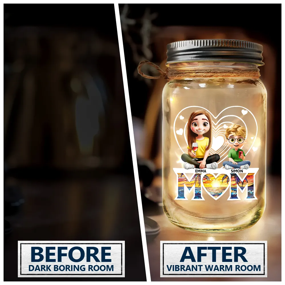We Love You Mom! - Personalized Mason Jar Light for Young Mothers and Children Mason Jar Light PopCulturePrints