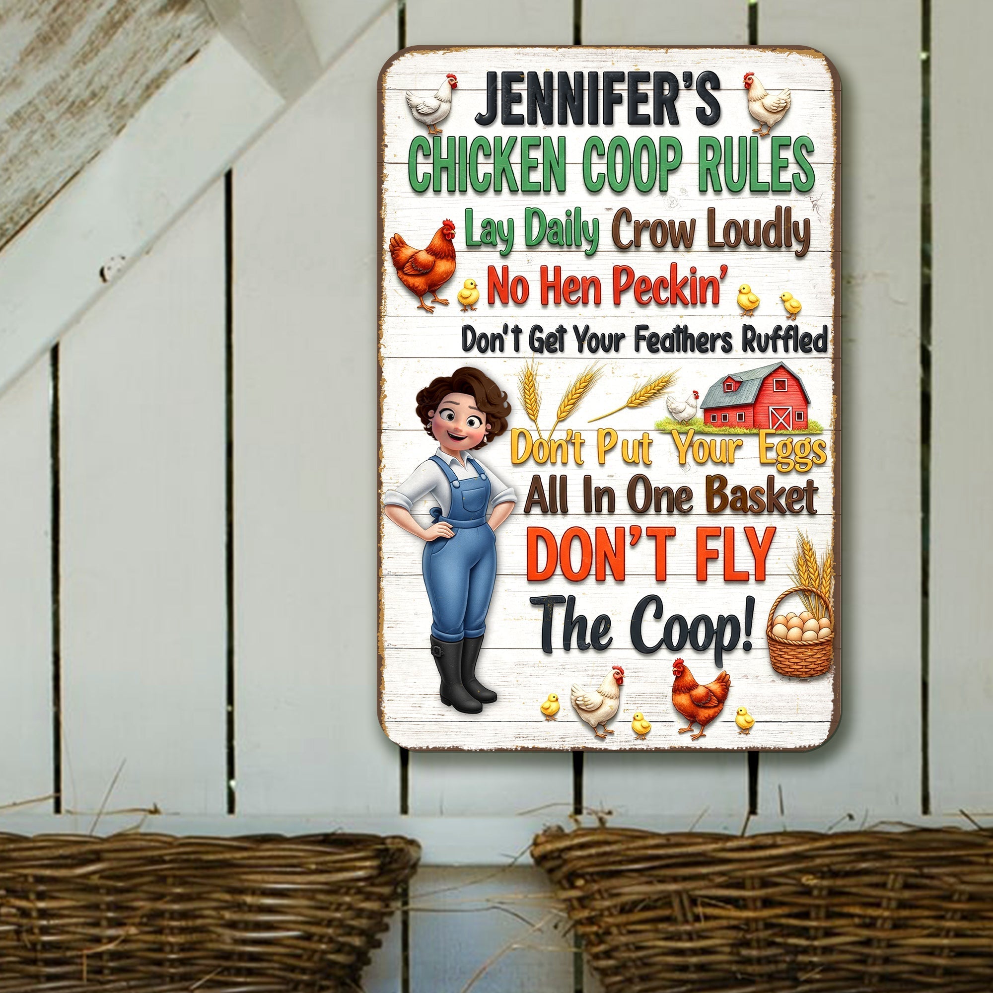 Personalized Chicken Coop Rules Metal Sign - Custom Gift for Farm Girls Metal Signs PopCulturePrints