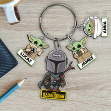 Load image into Gallery viewer, Personalized Dadalorian Keychain with Space Charms Keychains PopCulturePrints
