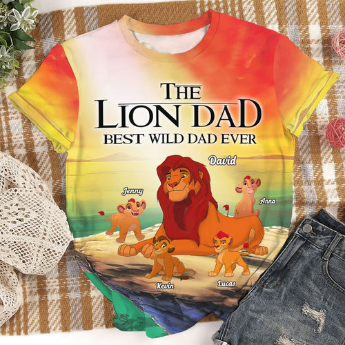 Personalized Lion Dad 3D T-Shirt - Best Dad Ever! AOP Products PopCulturePrints