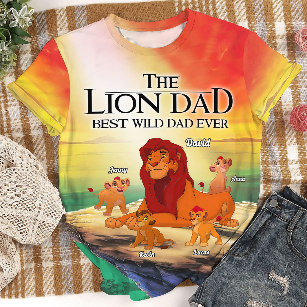 Personalized Lion Dad 3D T-Shirt - Best Dad Ever! AOP Products PopCulturePrints