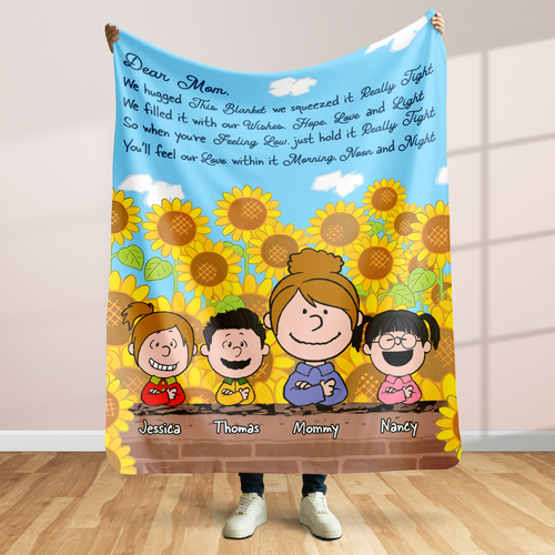Custom Cozy Blanket for Mom with Cartoon Family Design Blanket PopCulturePrints