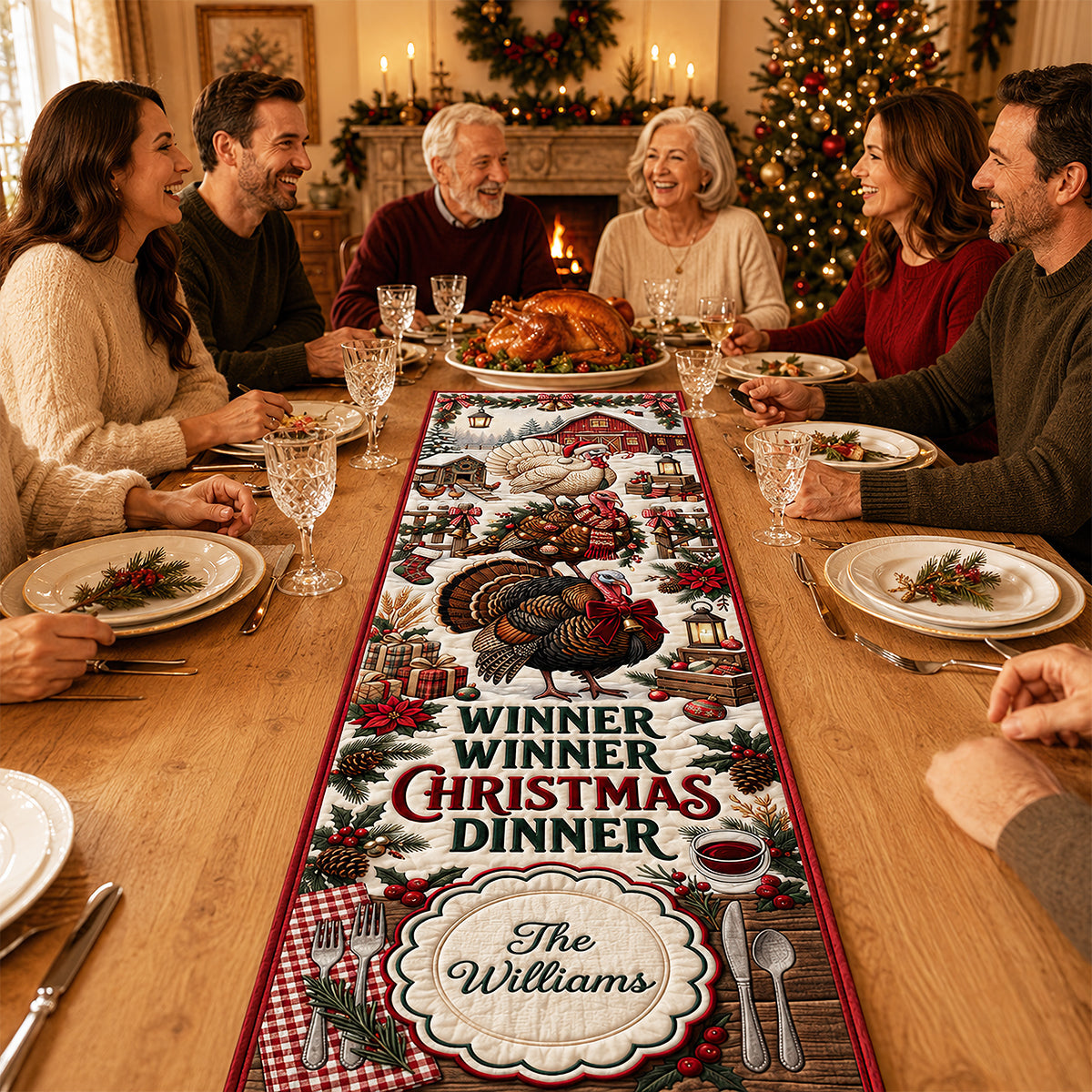 “Winner Winner Christmas Dinner” - Personalized Quilted Table Runner - Unique Gift for Family, Friends, and Hosts