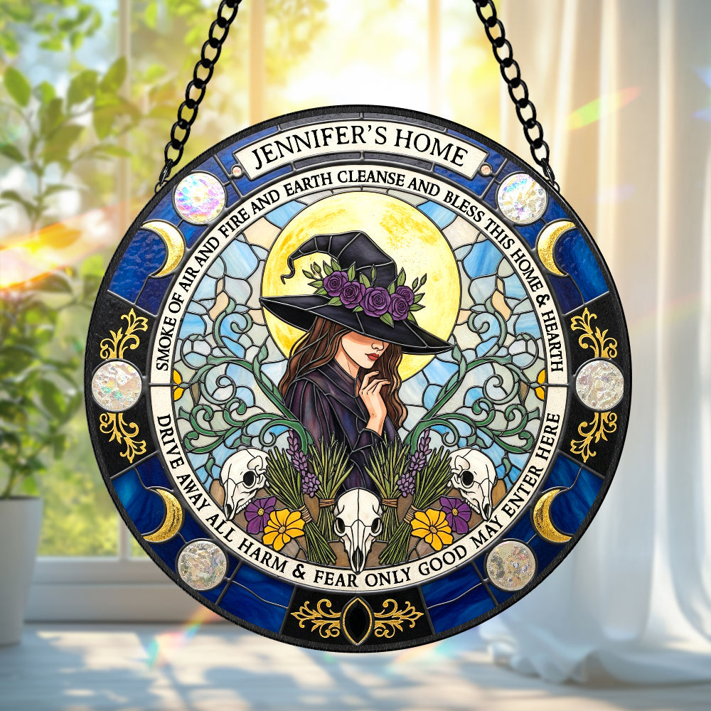 “Bless This Home with Magic” - Personalized Blessings Witch House Stained Glass Suncatcher - Gift for Witch Lovers Ornament PopCulturePrints