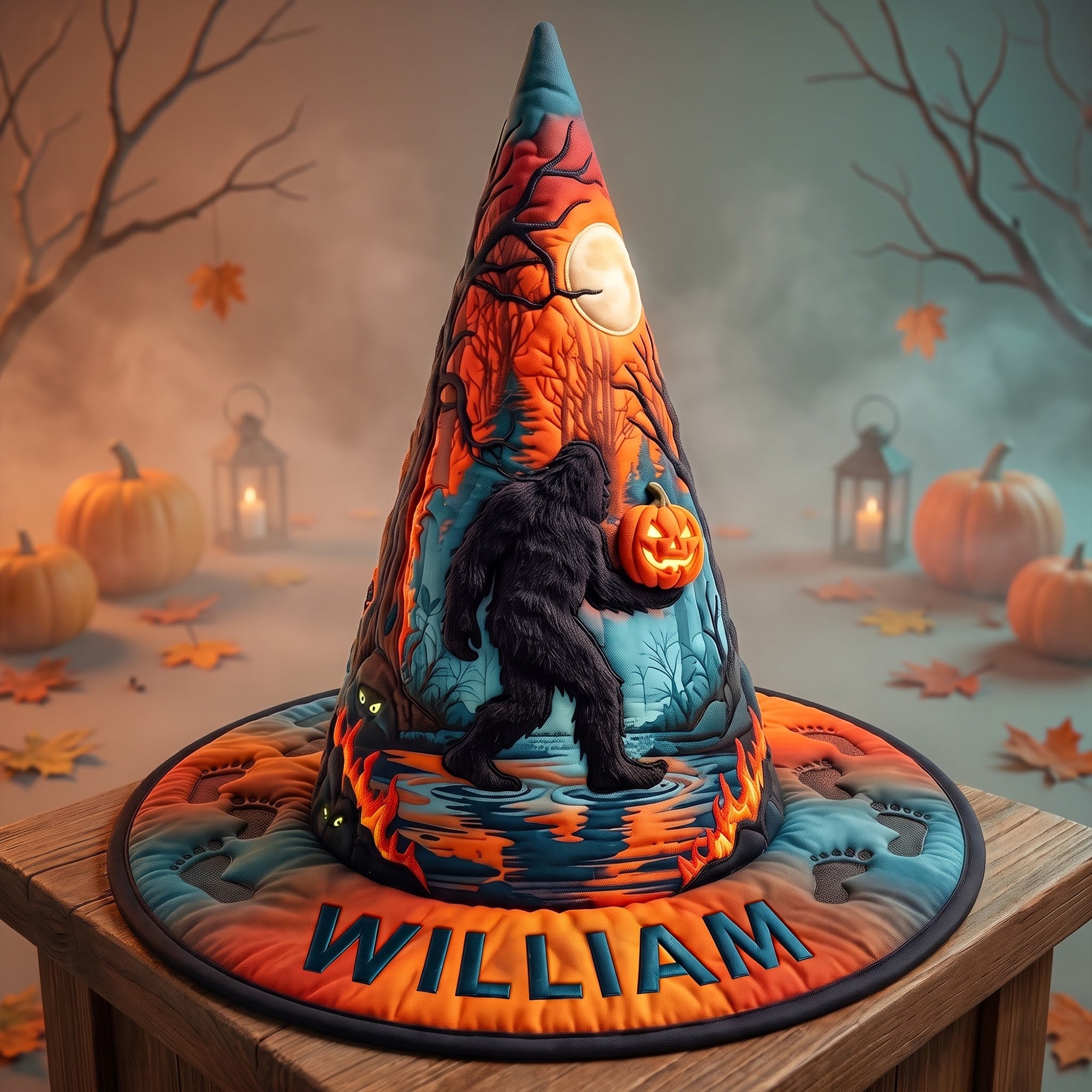 “Embrace the Spookiness: Squatching Through Halloween Witch Hat” - Personalized Gift for Bigfoot Lovers Quilted Witch Hat PopCulturePrints