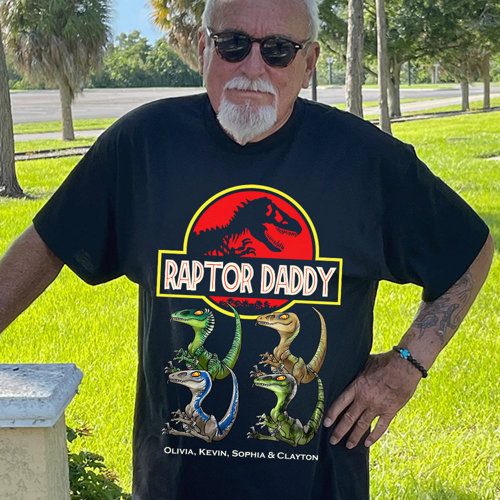 “Every dad is a Raptor Daddy at heart!” - Personalized Dinosaur Dad Shirt Shirts PopCulturePrints