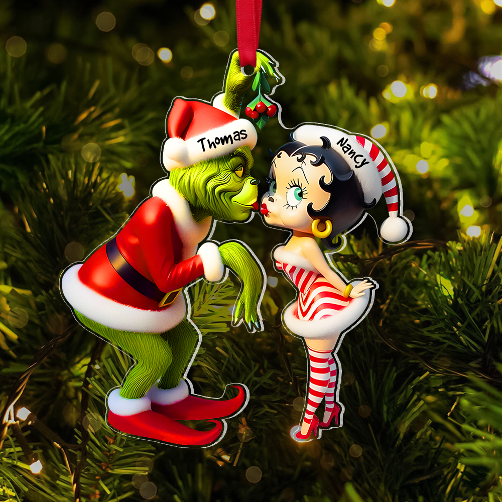 Custom Couples Christmas Ornament - Mistletoe Kiss | Valentine's Day Gifts Ornament PopCulturePrints