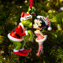 Load image into Gallery viewer, Custom Couples Christmas Ornament - Mistletoe Kiss | Valentine&#39;s Day Gifts Ornament PopCulturePrints
