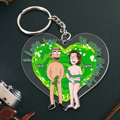 Personalized Couple Keychain - I Love You in Every Dimension Keychains PopCulturePrints