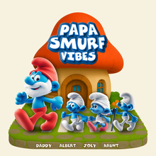 Load image into Gallery viewer, “Celebrate Dad With Papa Smurf Vibes” - Personalized Acrylic Plaque, Gift for Dad &amp; Grandpa Shaped Plaques PopCulturePrints
