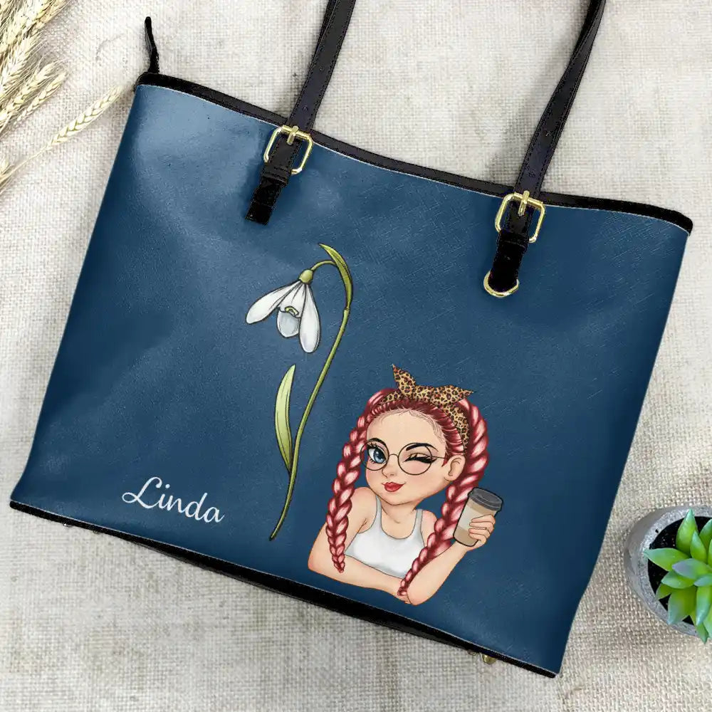 Blooming Beauty: Personalized Birth Month Flower Leather Tote Bag Leather Tote Bag PopCulturePrints