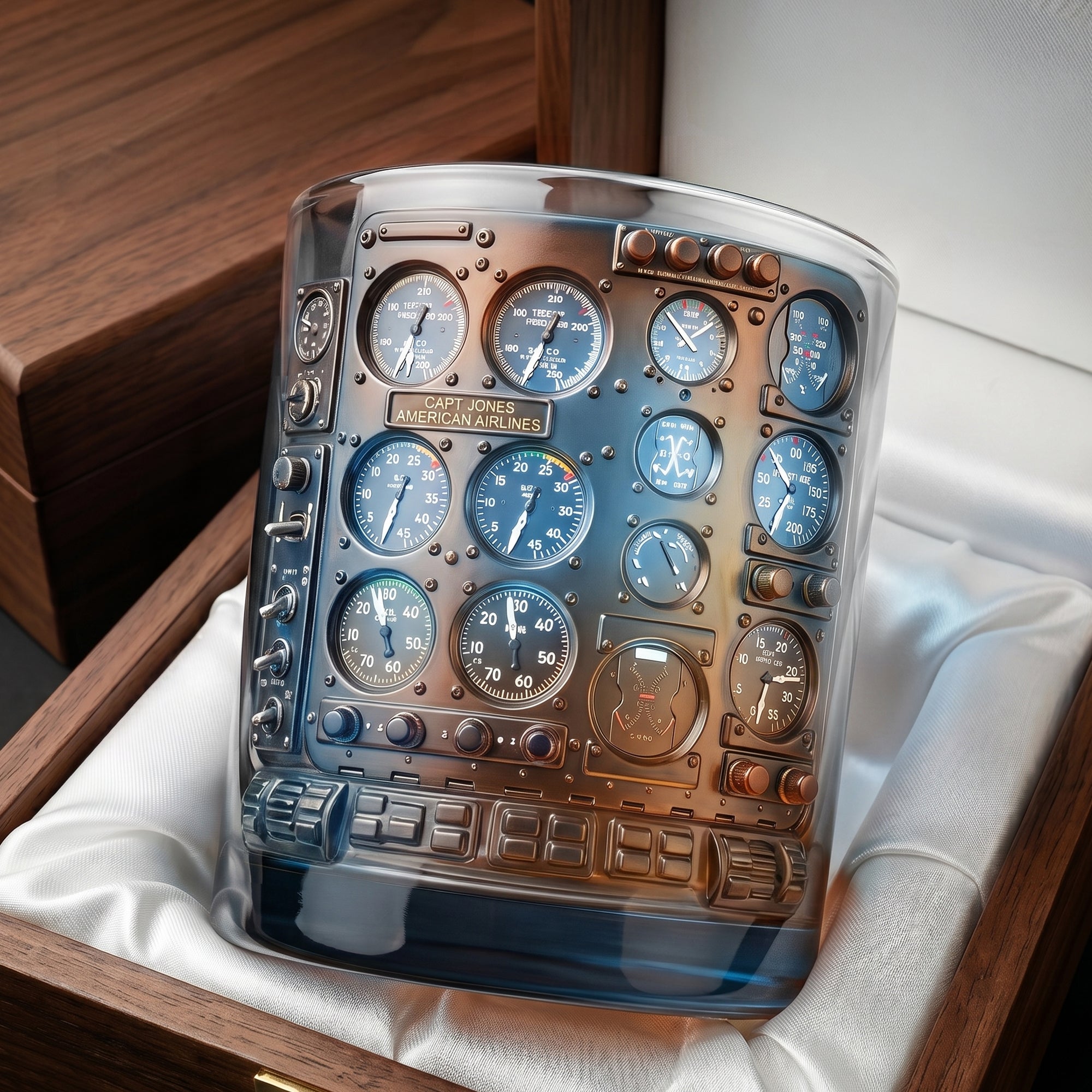 “Take Flight with Every Sip” - Personalized Pilot Cockpit Round Glass