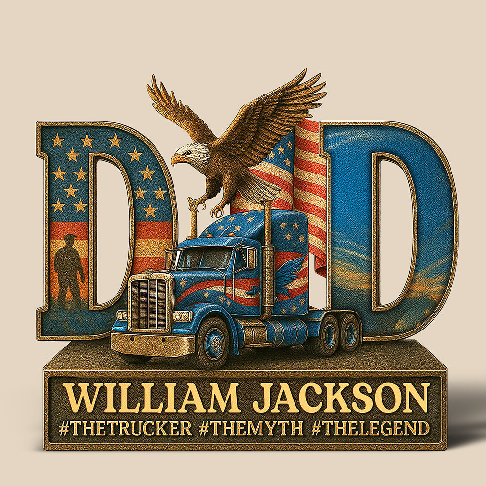 "Honor the Journey: Trucker Dad Acrylic Plaque - Personalized Gifts for Dad, Grandpa, and Truck Enthusiasts" Shaped Plaques PopCulturePrints