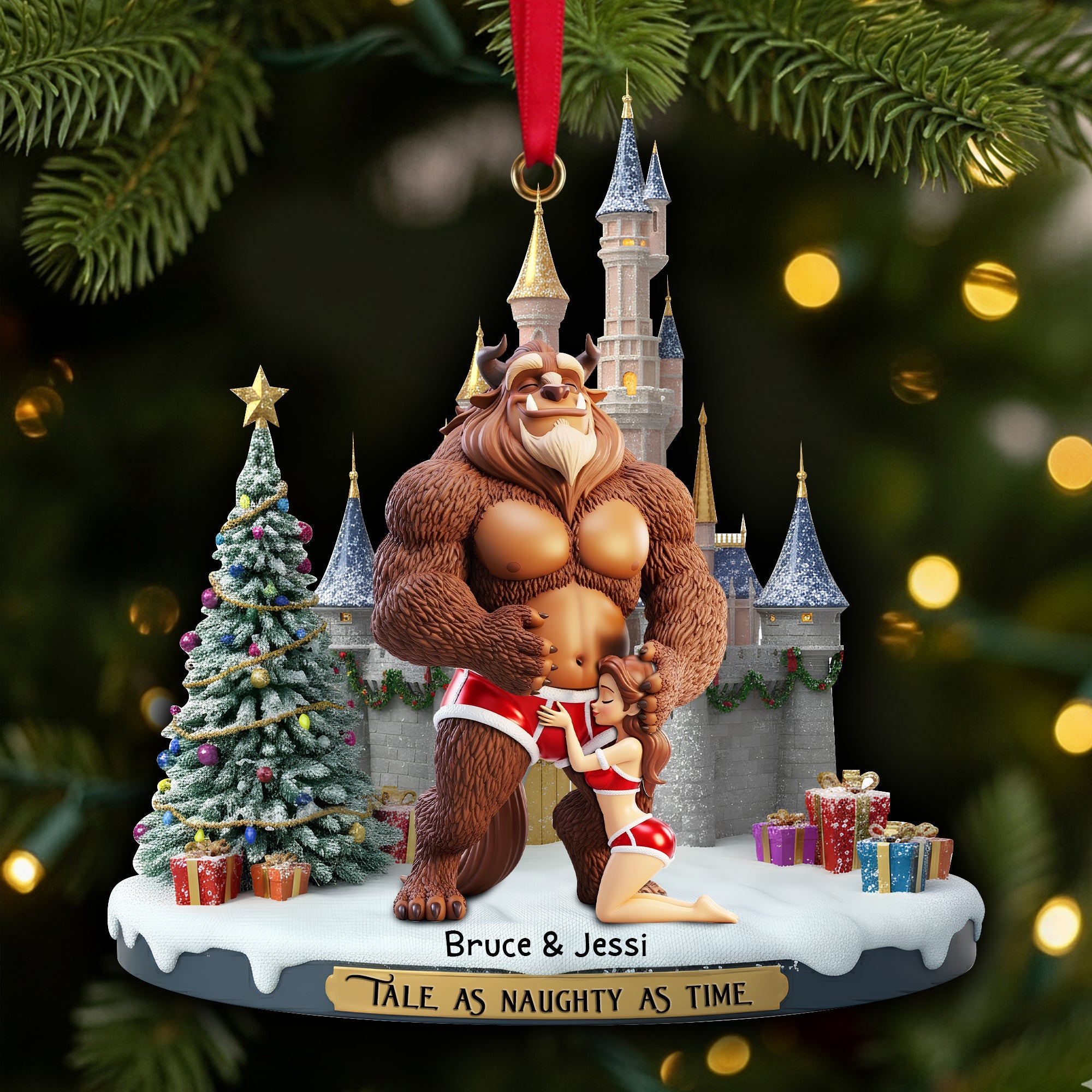 "Tale As Naughty As Time" - Personalized Christmas Ornament for Couples Ornament PopCulturePrints